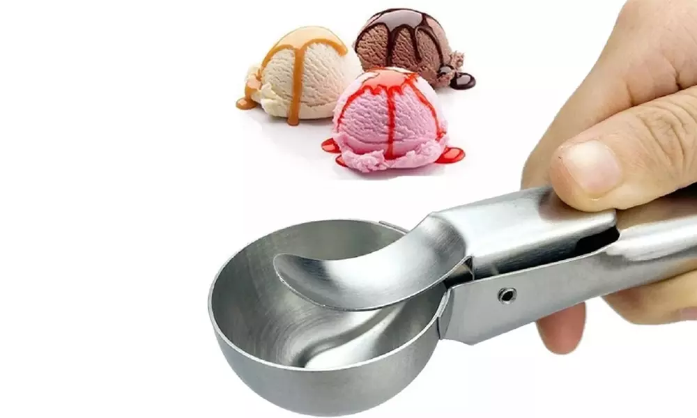 Ice Cream Scoop Easy Trigger Stainless Steel Cookie Water Melon Dough Spoon US