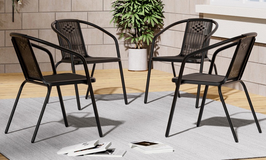 Image 1: Outdoor PE Rattan-Effect Stackable Chairs Set