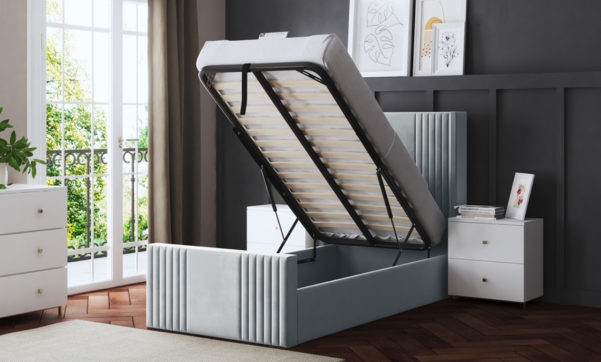 Image 18: DS Living Elara Winged Panel Bed With Ottoman Gas Lift