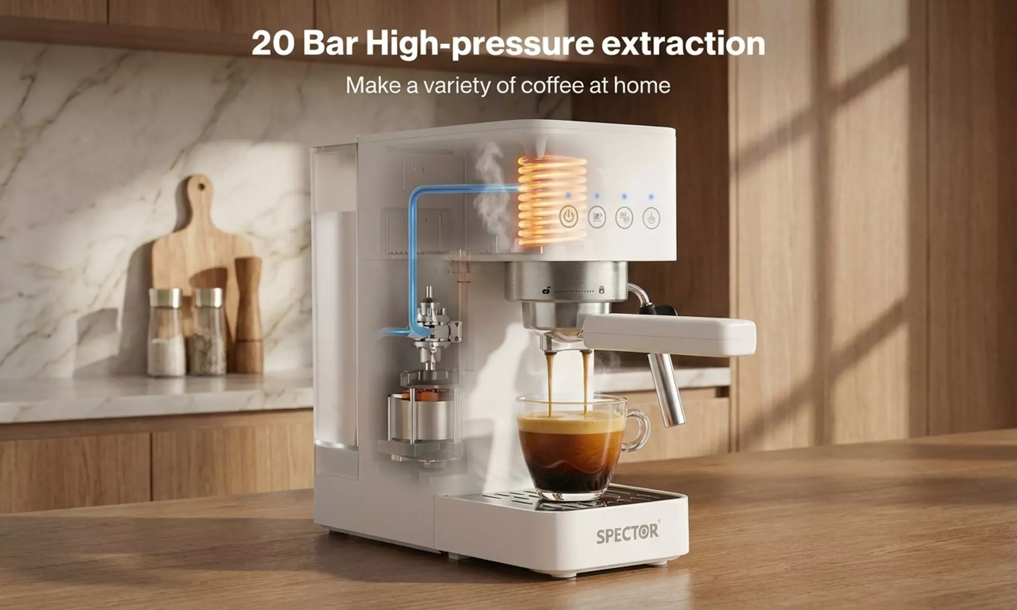 Spector Espresso Machine Series – 20-Bar Coffee Maker with Steam Wand