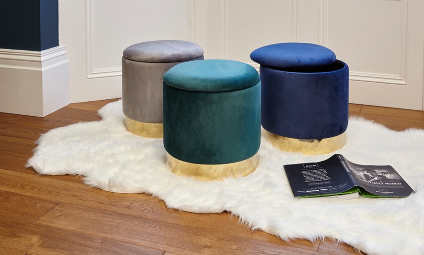 Image 2: Velvet Ottoman Upholstered Stool