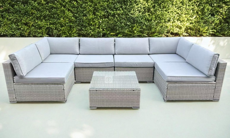 Image 1: 6-Seater U-Shaped Rattan Effect Garden Furniture Set