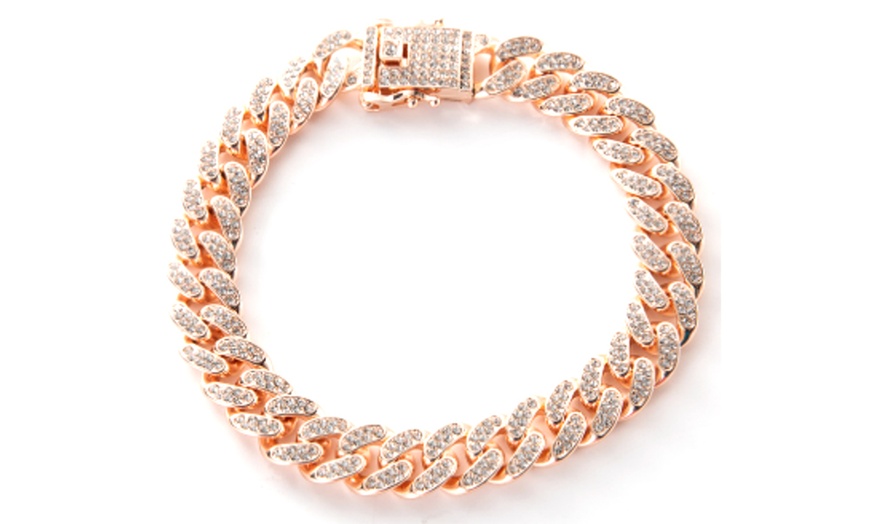 Image 8: Premium Cuban Link Dog Collar; Rhinestone Design