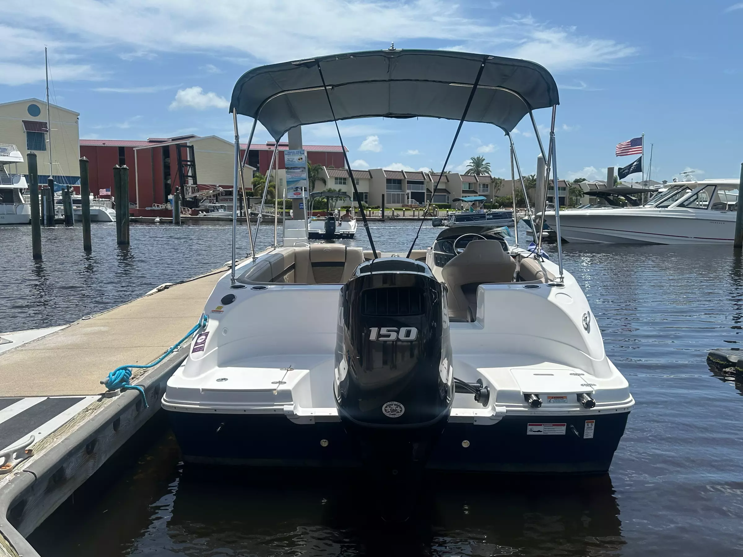 4 or 8 Hour Deck Boat Rental with Bimini Top in Naples