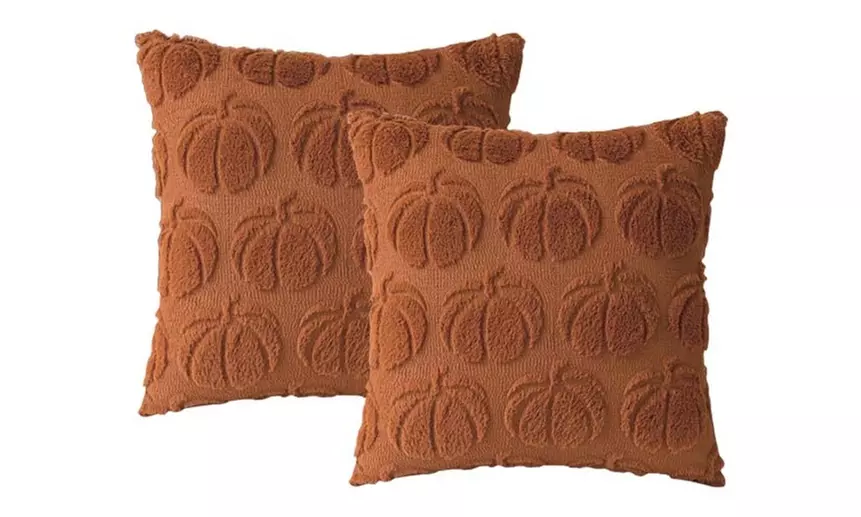 Set of 2 Pumpkin Fall Decorative Faux Fur Throw Pillow Covers 18"x18"