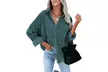 Women Loose Casual Corduroy Button Down Shirts Long Sleeve Blouses Tops - Second Medium