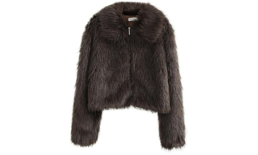 Image 3: Women's Warm Faux Fur Zipper Jacket