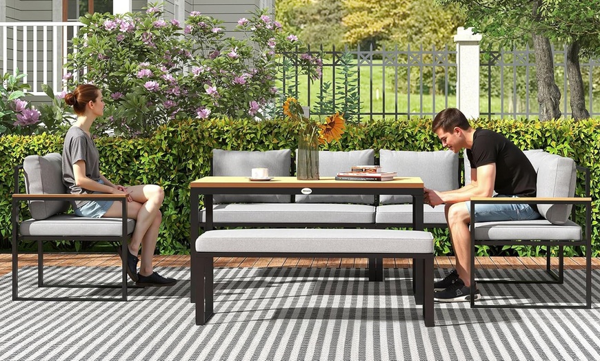 Image 9: Outsunny Six-Piece L-Shaped Garden Furniture Set