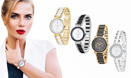SC Crystal Relojes en diferentes acabados de SC Crystal,Reloj plateado y negro con cristales MF527-NFB, Black