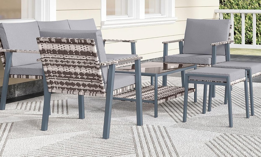 Image 5: Outsunny Six-Piece Rattan-Effect Outdoor Furniture Set