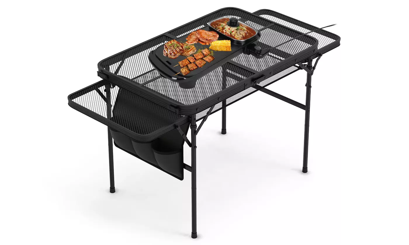 LakeForest Foldable Camping Table Aluminum Picnic Table Collapsible Grill Stand