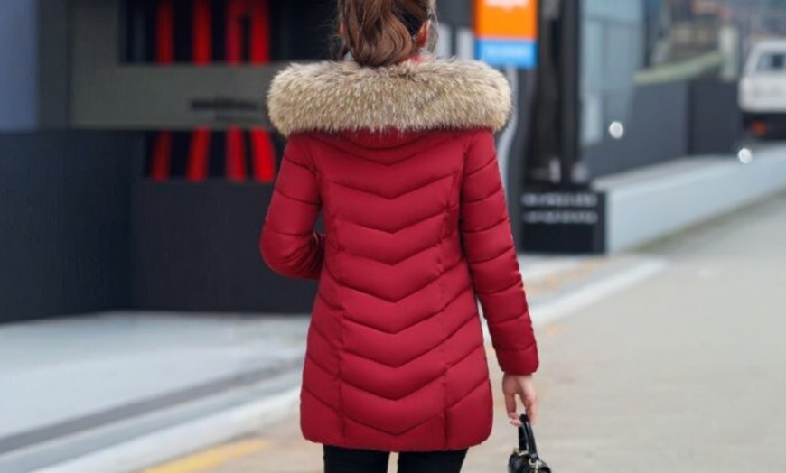 Image 5: Big Fur Collar Slim Mid-length Women’s Cotton Coat