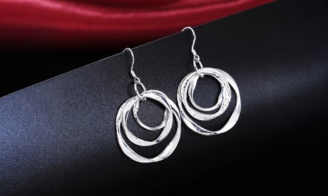 925 Sterling Silver 3 Circles Dangle Hoop Earrings Sterling Silver