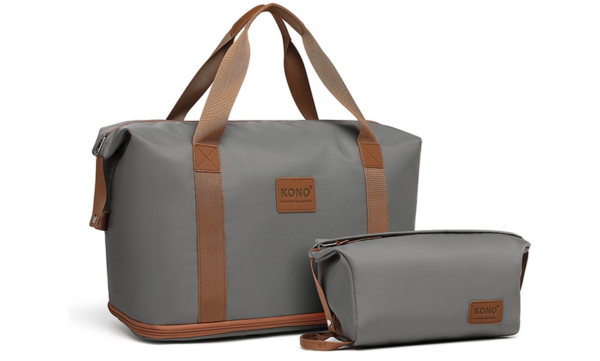 Image 6: KONO 1 or 3-Piece Grey Brown PC Luggage and Travel Bag Set 