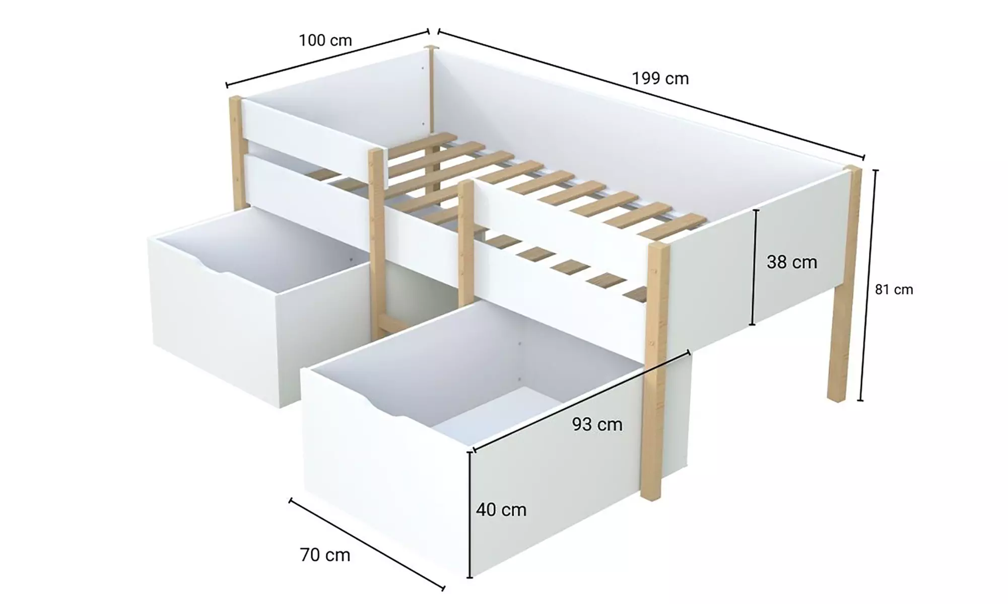 Lit mi-hauteur ZEPHIR avec 2 tiroirs  et sommier par Weber Industries, dimensions au choix, livraison offerte - Image 7
