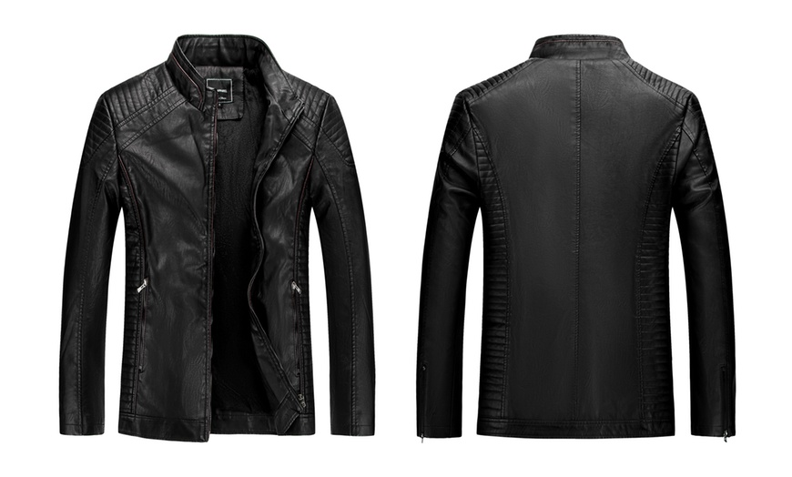 Image 2: Men's Faux Leather Biker Jacket