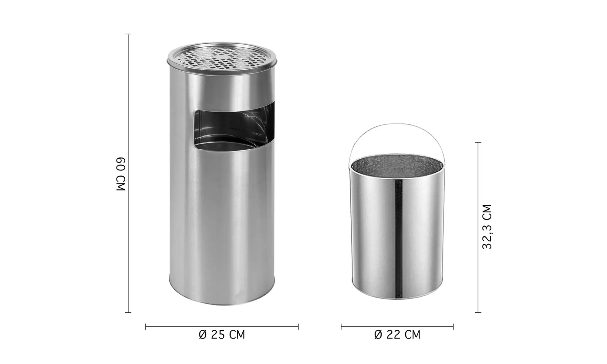 Posacenere cestino in acciaio 2 in 1