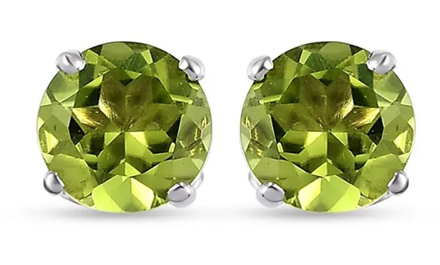 Image 1: Paris Jewelry 10k Yellow Gold Plated Round 7mm Peridot Stud Earrings