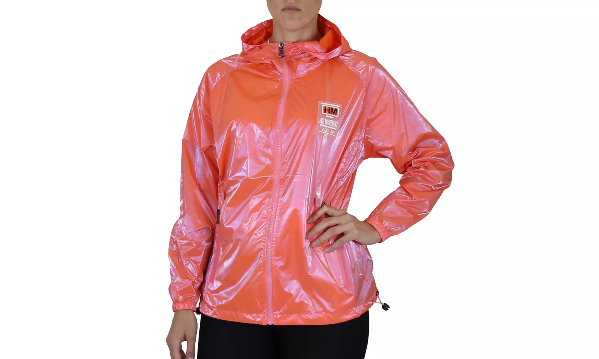 Women's Hooded Shiny Metallic Fashion Windbreaker Jacket (Sizes, S-XL)