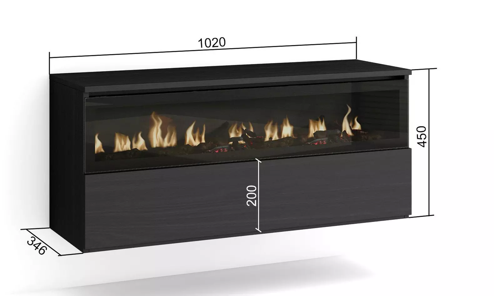 Elektrischer LED-Kamin COZY mit 3D-Feuereffekt, opt. mit Hängeboard