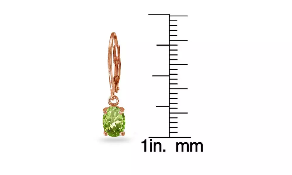 Rose Gold Flashed Sterling Silver Peridot 7x5mm Oval Dangle Leverback Earrings