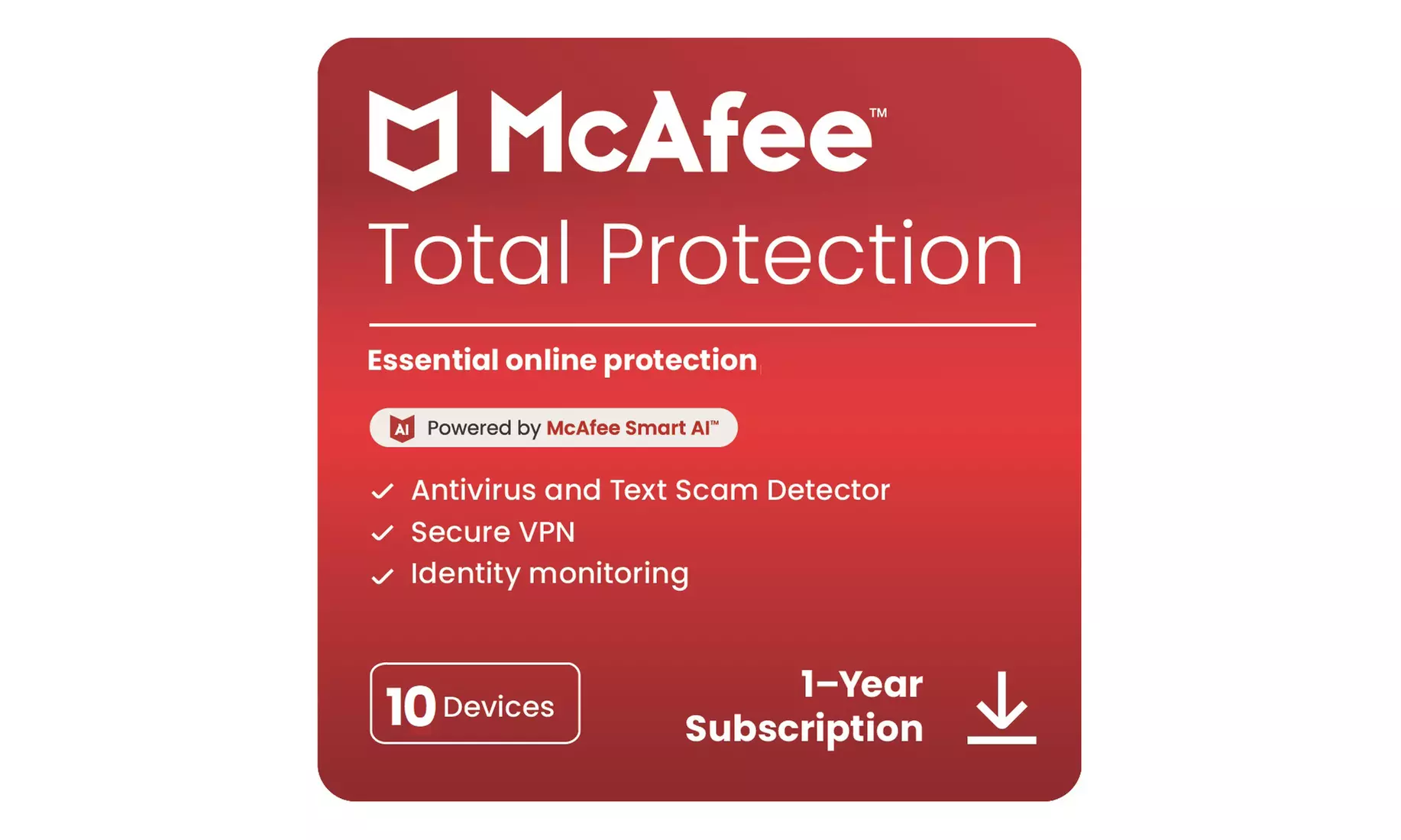 McAfee Total Protection 1, 5, or up to 10 Devices | 1-or 2-years