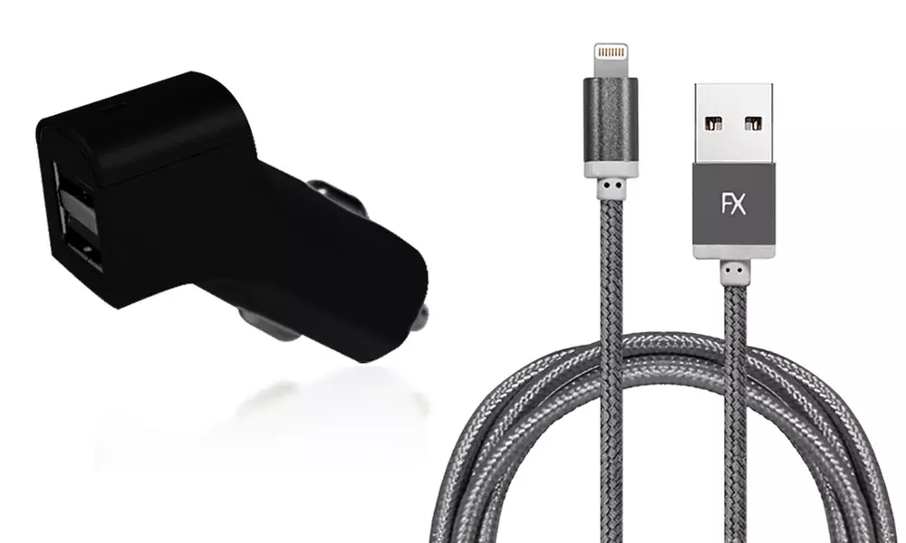 1 ou 2 chargeurs allume-cigare pour voiture compatibles à iPhone avec câble de chargement tressé résistant - Second Medium