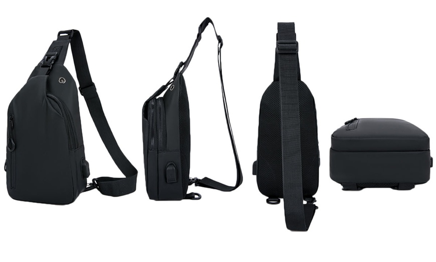 Image 8: Water-Resistant Anti-Theft Sling Bag with USB Charging Port