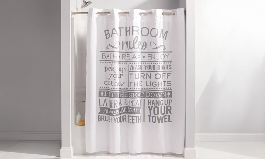 Image 1: Clearance Hookless Quick-Fit Shower Curtain