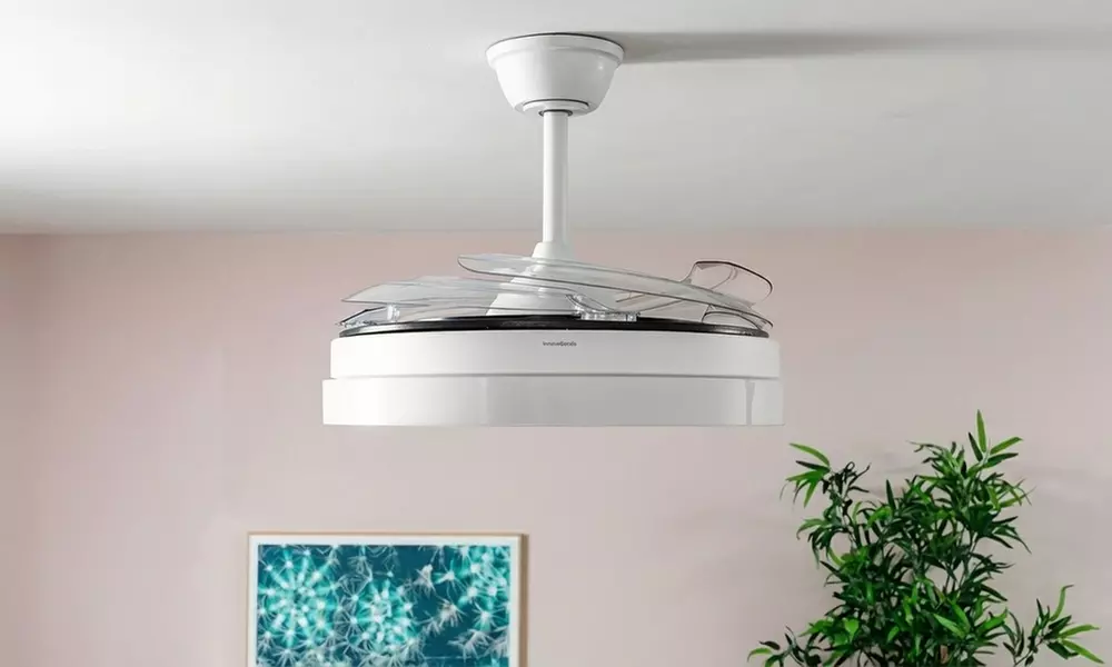 Ventilateur plafond InnovaGoods avec éclairage et pales rétractables
