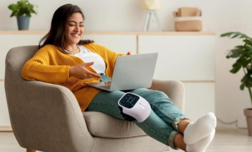Image 1: 3-in-1 Heated Compression Knee Massager with Light Therapy