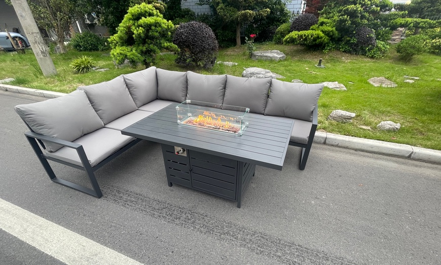 Image 1: Fimous Aluminium Garden Furniture Set with Fire Pit