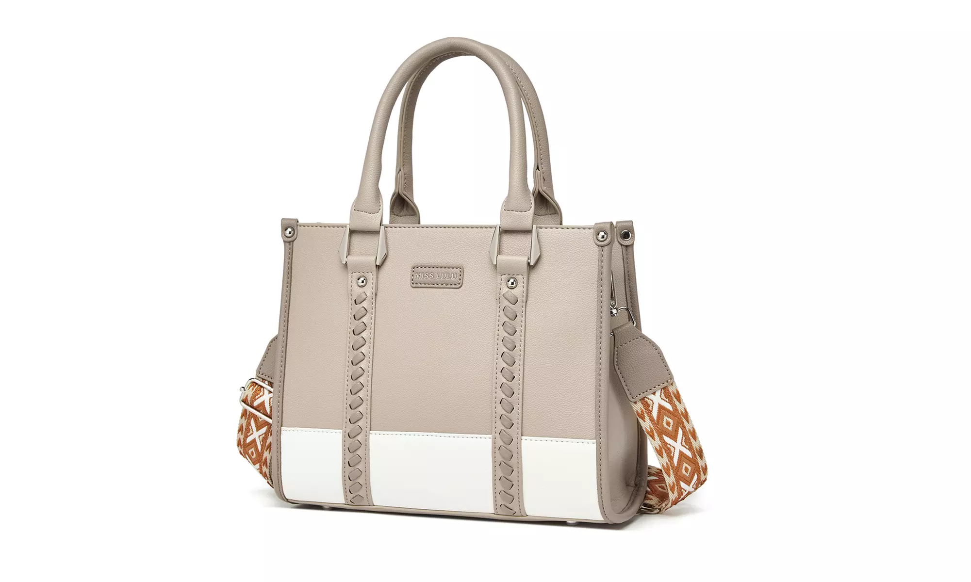 Miss Lulu PU Leather Graceful Spacious Tote Bag with Woven Trim Strap