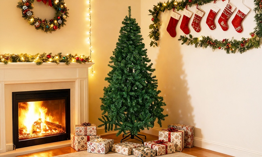 Image 4: Living And Home Green Artificial Christmas Tree with Metal Stand