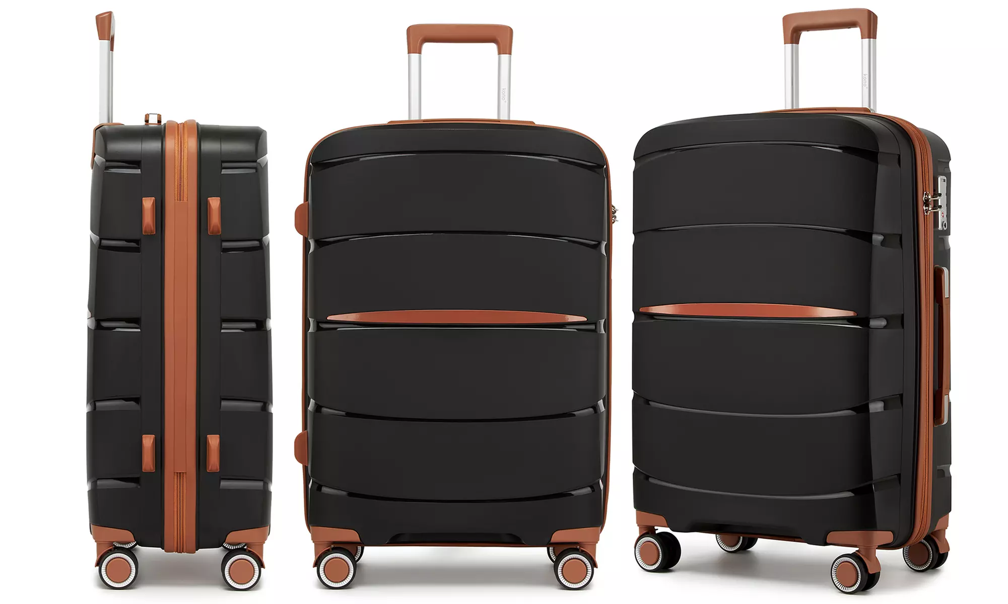 1 / 3x KONO kratzfester PP-Reisekoffer mit leisen Rollen & TSA-Schloss