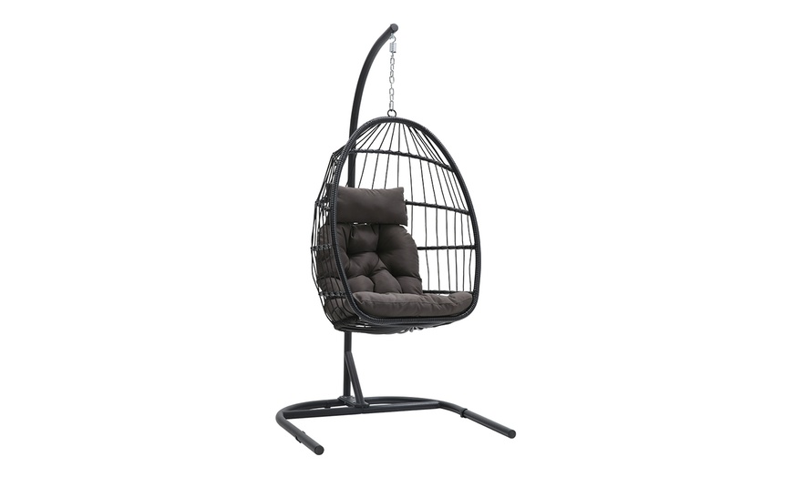 Image 18: Outdoor Cosy Rattan-Effect Hanging Egg Chair with Cushion