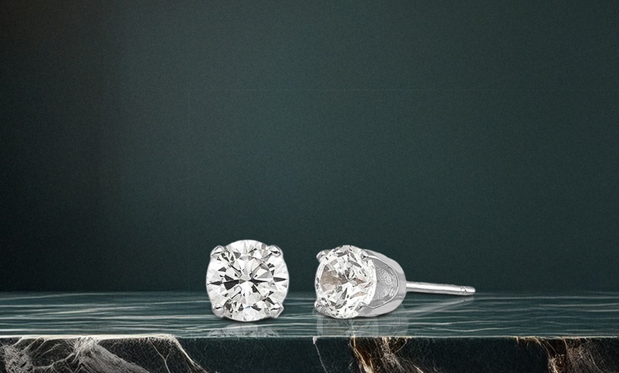 Image 1: Paris Jewelry 14K White Gold Plated 4.25mm Cubic Zirconia CZ Stud Earrings