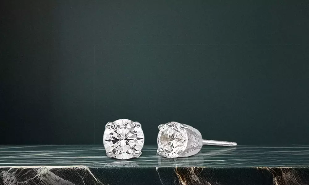 Paris Jewelry 14K White Gold Plated 4.25mm Cubic Zirconia CZ Stud Earrings