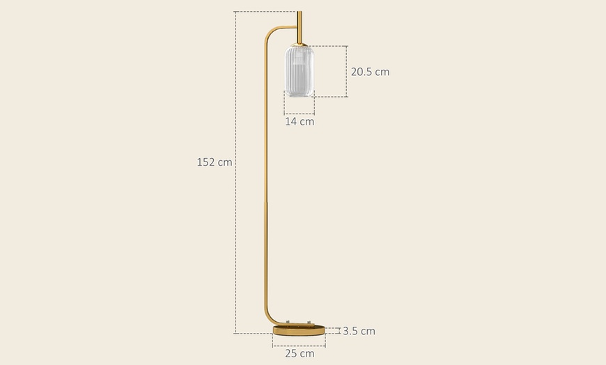 Image 6: HOMCOM Modern Floor Lamp with Glass Lampshade and Foot Switch