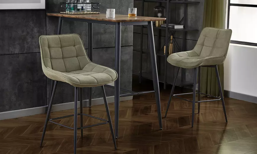 Image 3: Lot de 2 tabourets de bar en métal noir et tissu