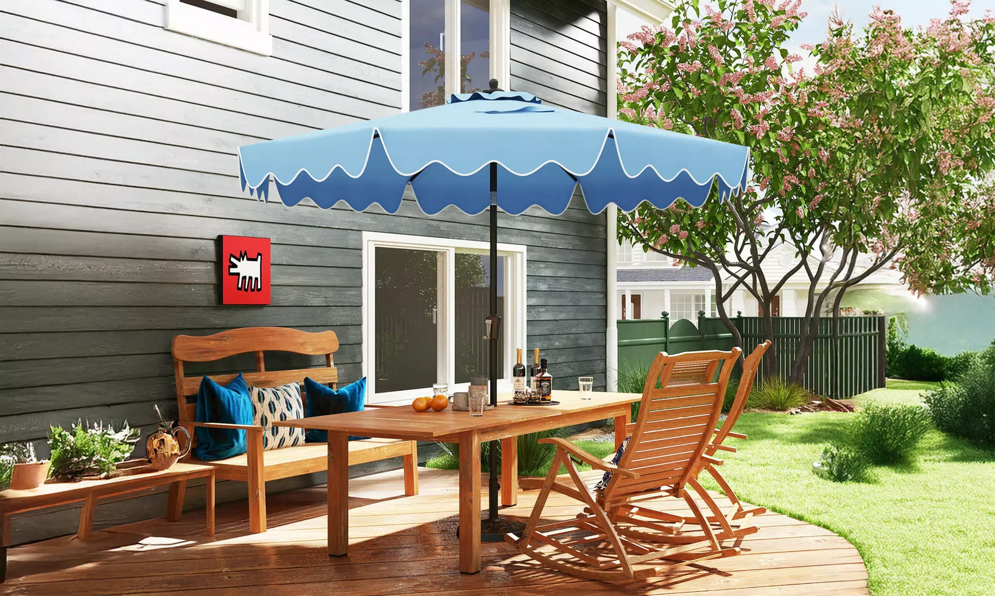 Costway 9 ft Patio Umbrella Two-Tier Market Table Umbrella Sun-Protective Canopy