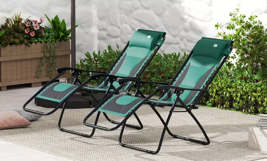 Image 14: Outsunny Set of Two Zero Gravity Lounger Chairs