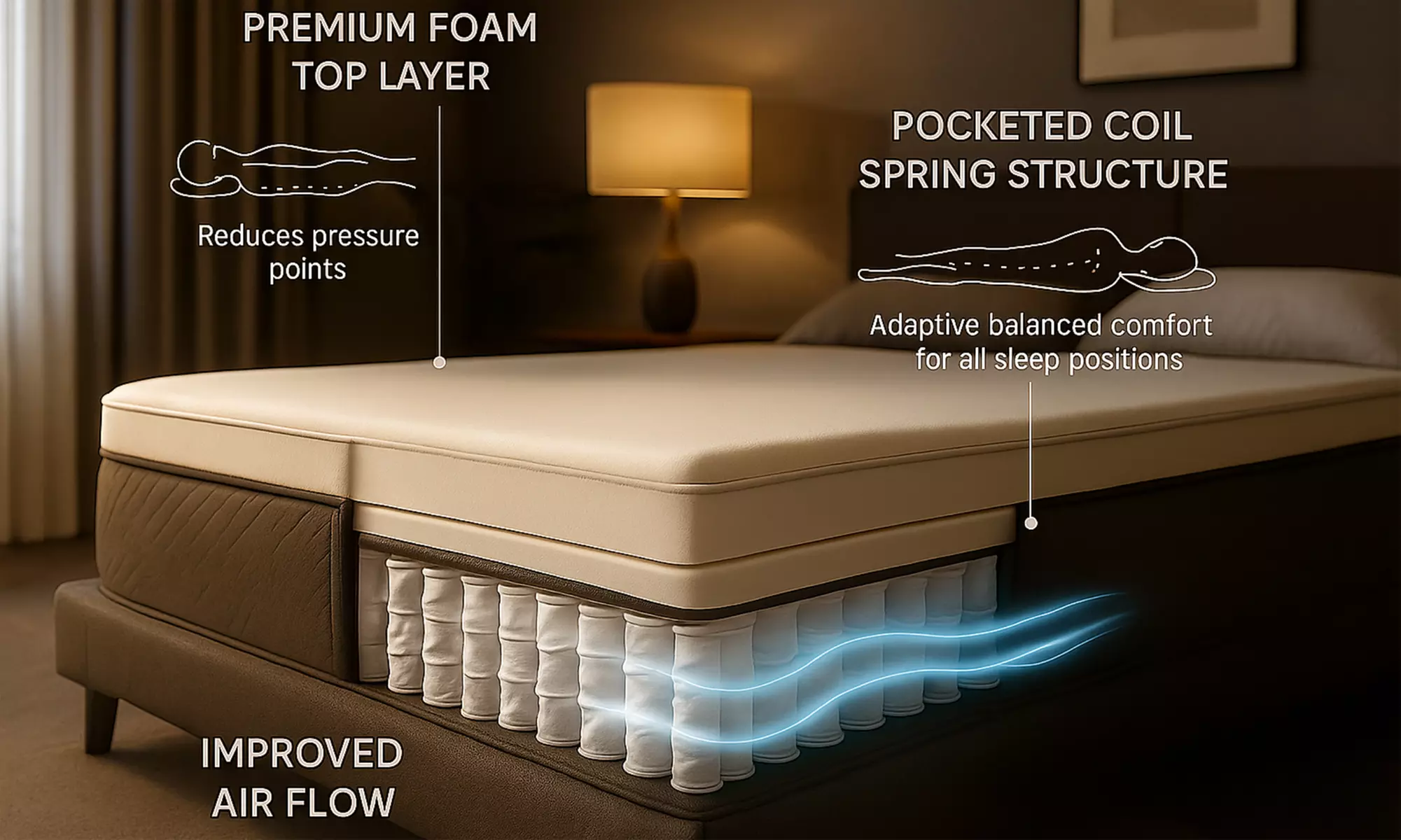 Colchón Nuage con espuma viscoelástica y muelles ensacados de Sampur