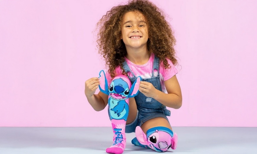 Image 3: Two Packs of Stitch-Inspired Funky Socks in Blue and Pink Design