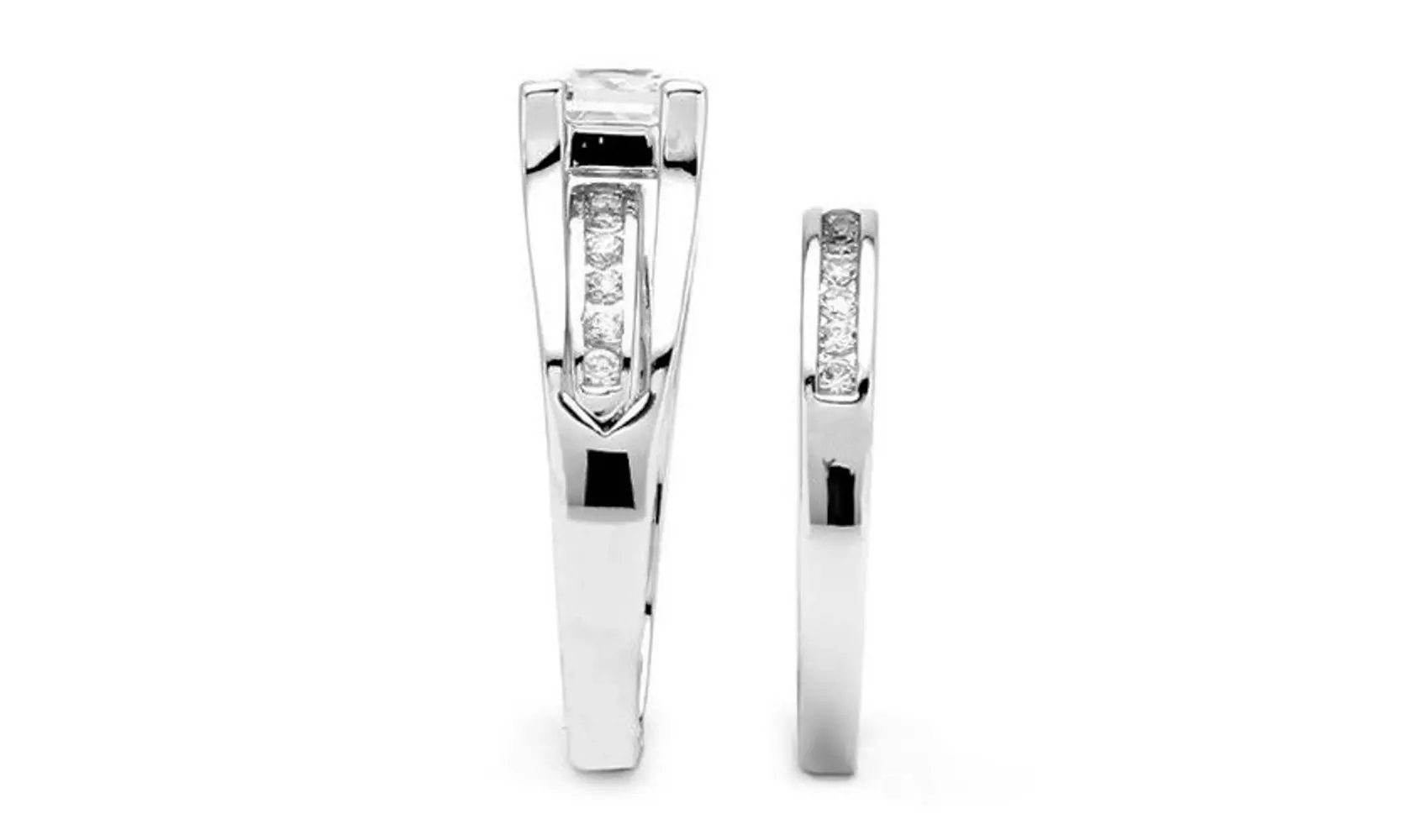 2.10 Ct Princess Cubic Zirconia Sterling Silver 925 Wedding Ring Set