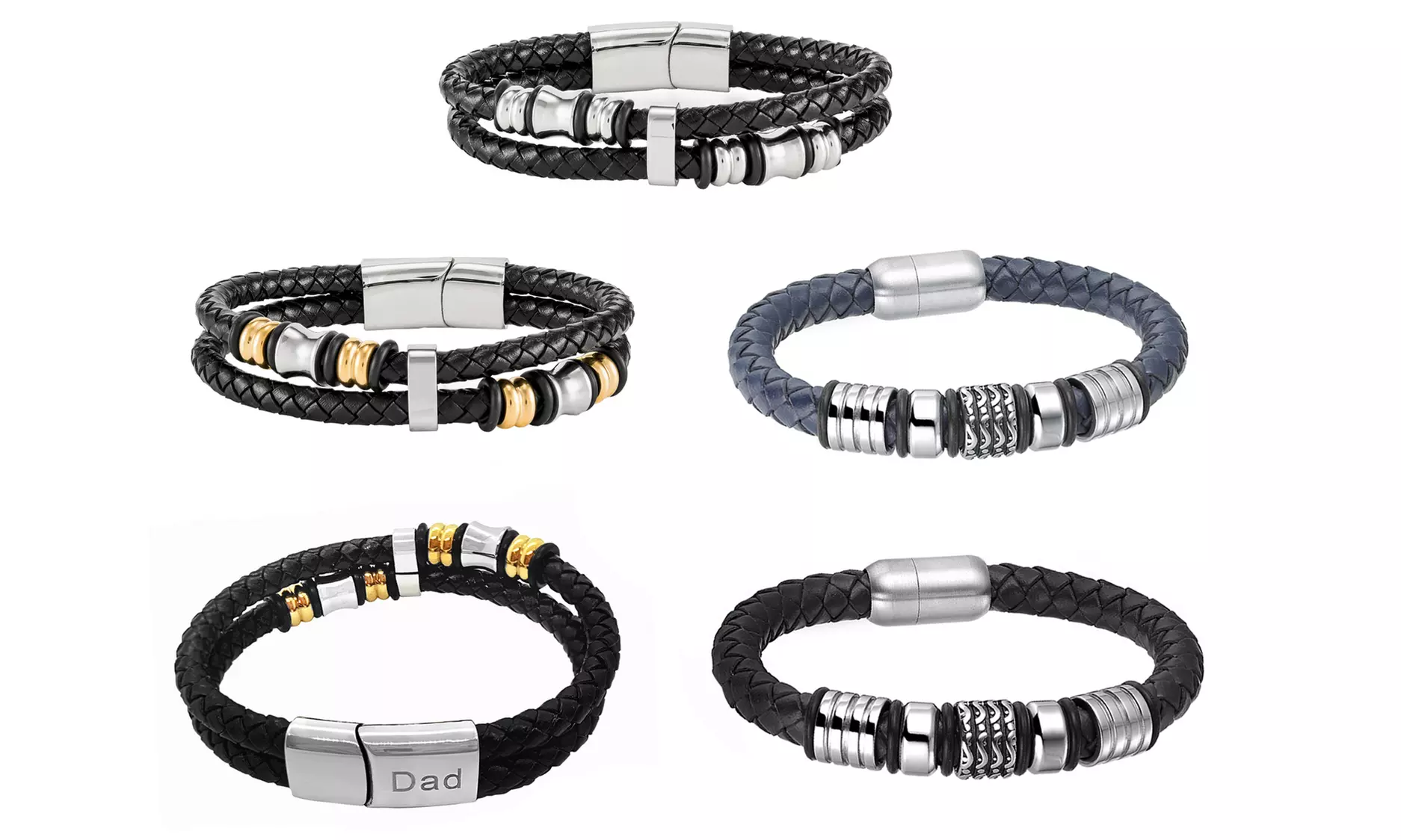 Bracelet pour hommes en cuir avec perles - Primary Image