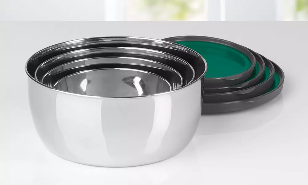 GOURMETmaxx 8-tlg Edelstahl Schüsselset inkl. Deckel, stapelbar, gefrier- und spülmaschinenfest - Second Medium