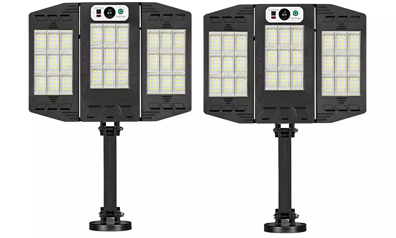 2 ou 4 minilampadaires solaires avec 3 panneaux intégrés 216 LEDs