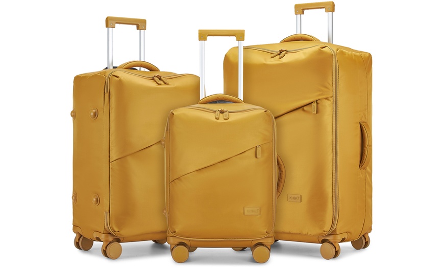 Image 21: KONO Lightweight Soft Shell Suitcase Set TSA Lock Wet/Dey Compartment