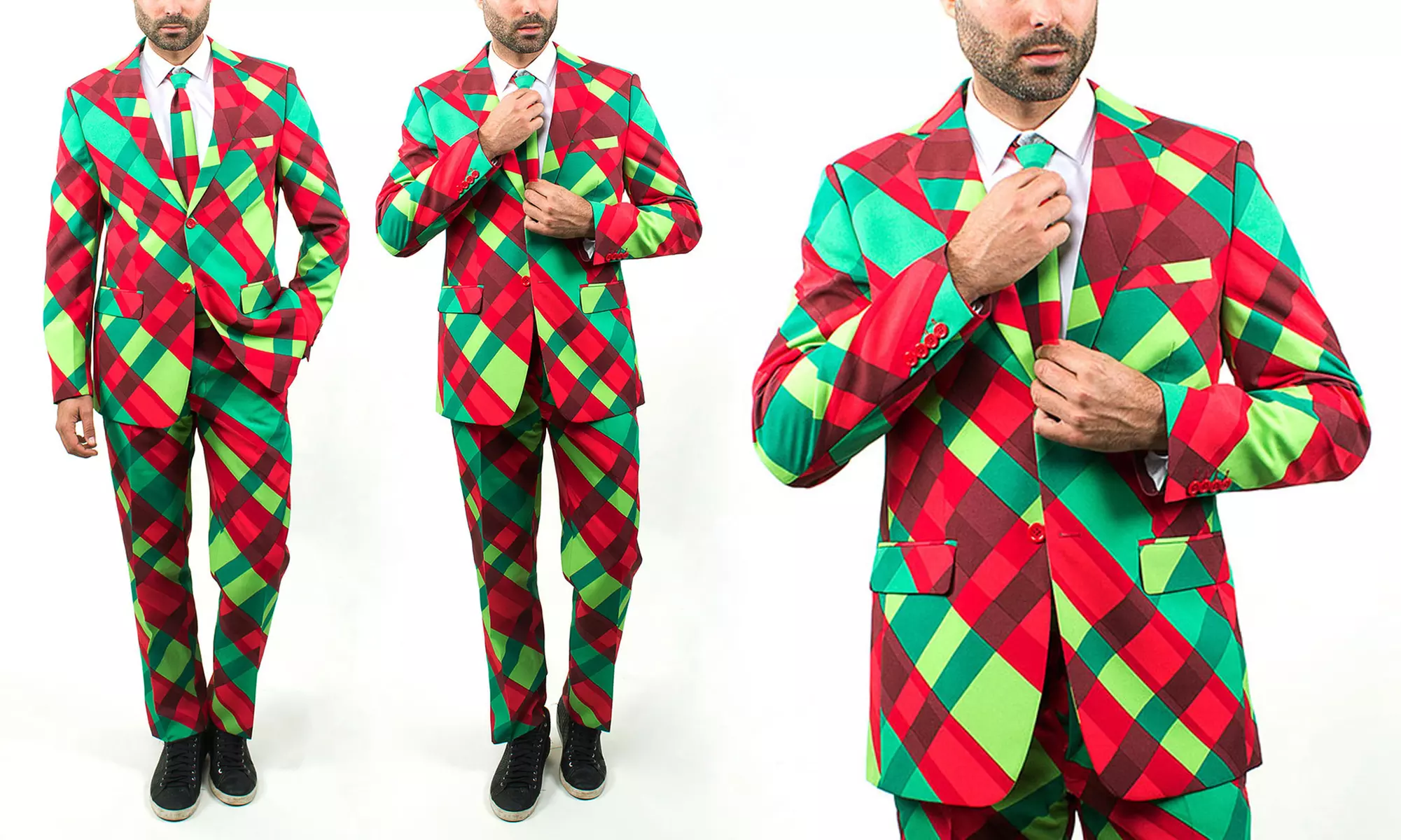 Braveman Ugly Christmas Suits with Matching Tie (36Rx30W) - Primary Image